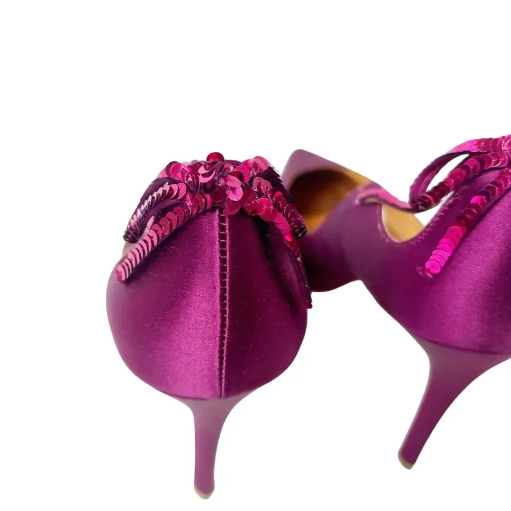 BADGLEY MISCHKA WOMEN'S JEWEL DRESS DARK PINK LEATHER PUMP POINTY HEELS SIZE 10
